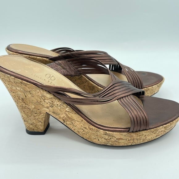 Cole Haan Sz 7B Copper Metallic Cork Wedge Platform Sandals Slip On S2 - Picture 4 of 7